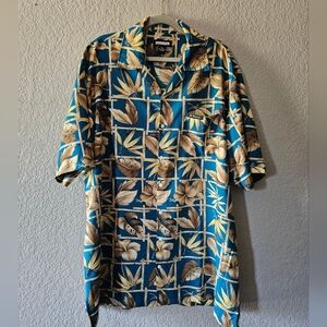 Nelson Wear Teal and Beige Tropical Print Shirt Size 3xl